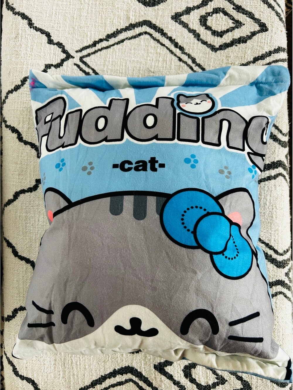 Pudding Cat Plush Snack Bag Pillow Removable Mini Stuffed Kittens Toy Blue